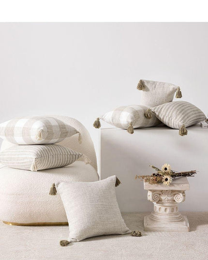 Chic Cream White Reversible Tassel Pillow Cover with Stylish Patterns