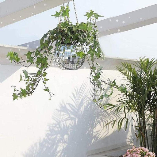 Vibrant Disco Ball Mirror Hanging Planter - Indoor and Outdoor Boho Chic