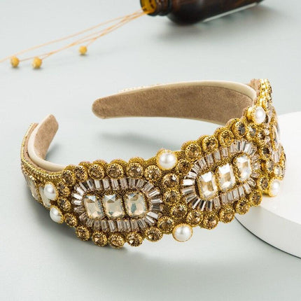 Opulent Botanica Baroque Crystal-Embellished Headband with Floral Glass Accents