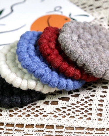Elegant Round Wool Felt Coasters - Stylish Surface Protection Set