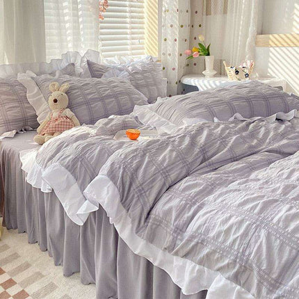 Luxe Double Layer Lace-Embroidered Bedding Set for Ultimate Comfort
