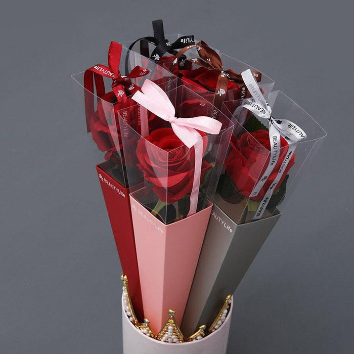10pcs Elegant Single Rose Clear Window Box - Bouquet Flower Wrapping Paper Gift Box for Valentine's Day
