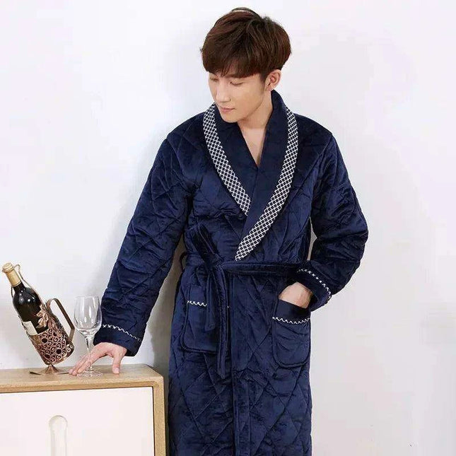 Men's Luxurious Quilted Bathrobe - Stylish Winter Wear for Ultimate Warmth and Comfort