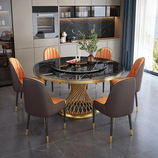 Luxurious Marble Dining Ensemble with Stainless Steel Base - Sophisticated Dining Set for Stylish Spaces