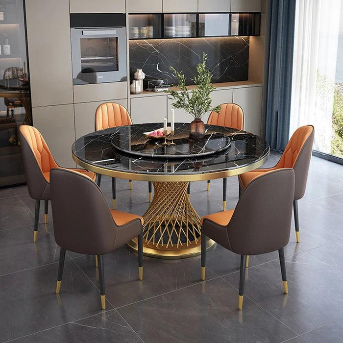 Elegant Marble Dining Table Set with Stainless Steel Legs - Luxe Dining Collection for Modern Interiors