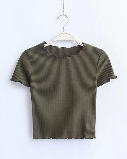 Vintage-Inspired Women's Retro Short Sleeve T-Shirt with Wood Ears Design