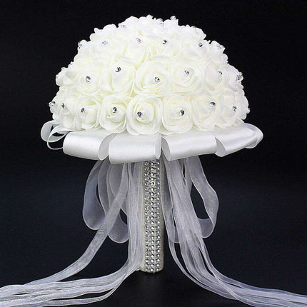 Glamorous Rhinestone-Embellished Silk Rose Wedding Bouquet