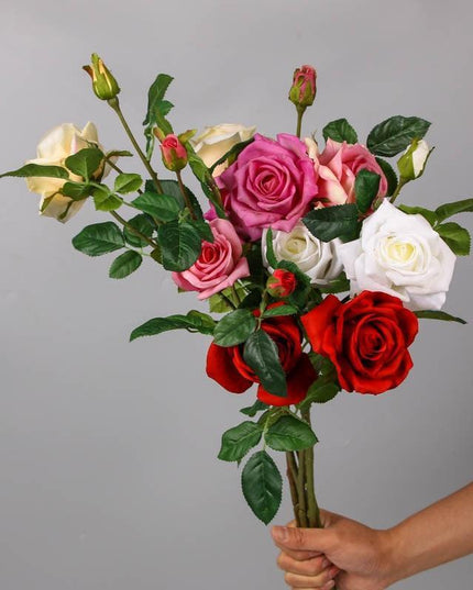 Chic Faux Rose Bouquet with Three Stunning Blooms for Home and Wedding Elegance