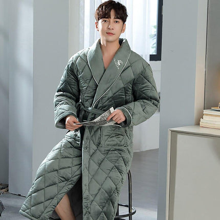 Men's Luxury Terry Plaid Winter Robe - Botanica Collection