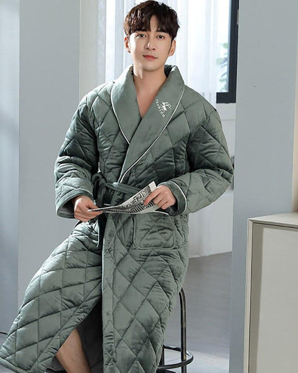Men's Luxury Terry Plaid Winter Robe - Botanica Collection