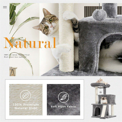 Lavish Feline Sanctuary: Elegant Cat Tower with Plush Cushions and Playful Features