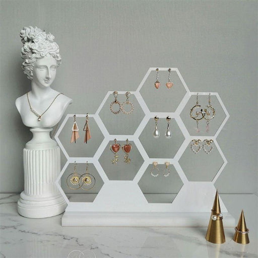 Natural Wood Honeycomb Earring Organizer and Showcase Stand for Jewelry Pieces