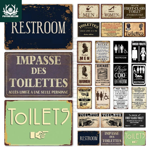 Putuo Decor Toilet Sign Plaque - Vintage Bathroom Wall Art - Très Elite