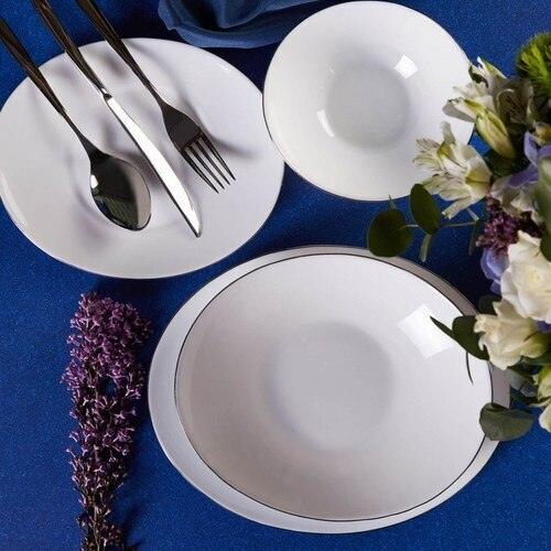 6 Seater Opal Glass Dining Set with Marble Ceramic Tableware