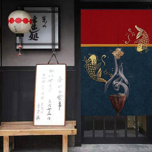 Koi Pattern Japanese Kitchen Noren Door Curtain with Elegant Traditional Design