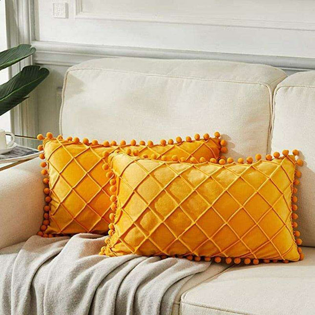 Chic Velvet Bohemian Pillow Covers with Fun Pompom Details