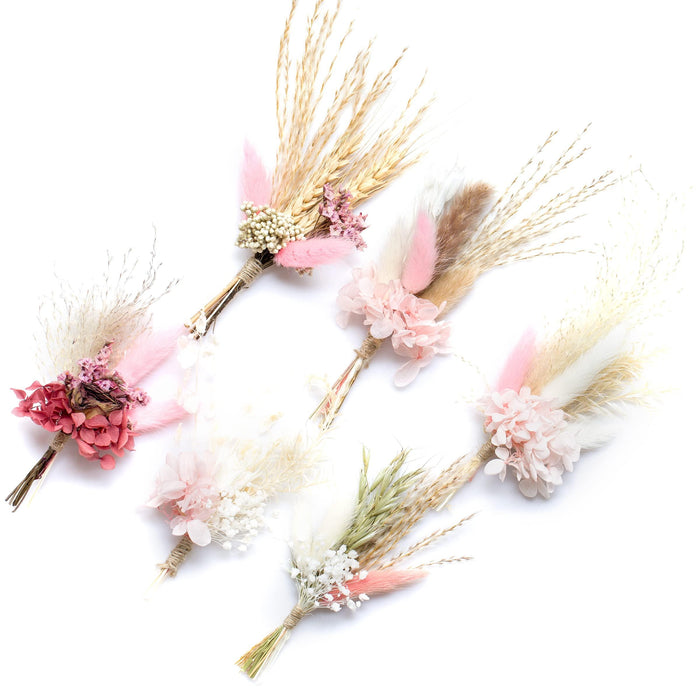Preserved Hydrangea Dried Flowers Pampas Grass - Set of 6 Mini Packs