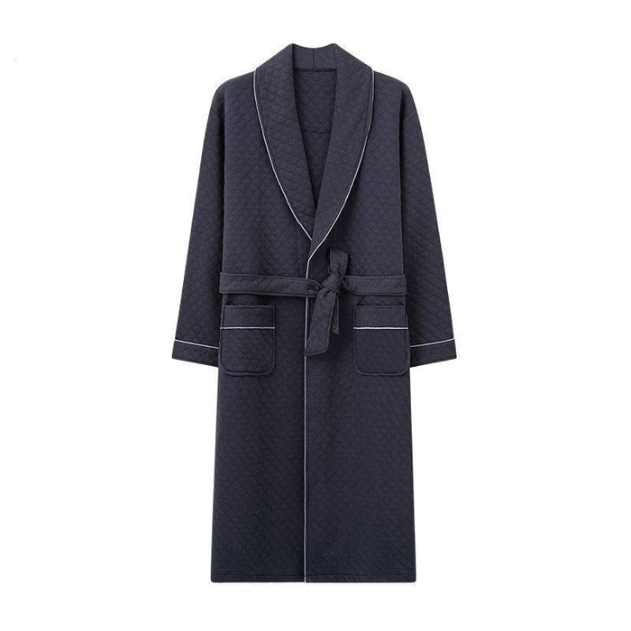 Winter Luxury Botanica Shawl Collar Bathrobe Three Layer Cotton Plus Size 4XL Robe for Gentlemen Simple Style Robe Grey Elegant Robe