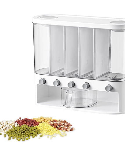 Sleek Wall-Mounted 5-Grid Rice Dispenser - 12L Capacity in Elegant White
