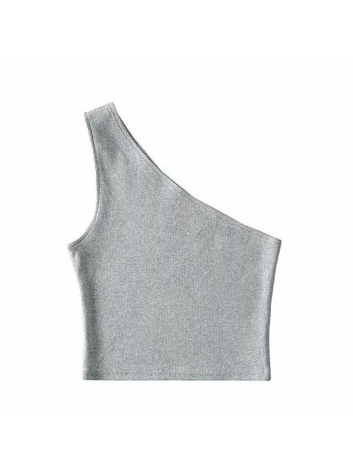 Sleek One-Shoulder Crop Top with Elegant Oblique Collar