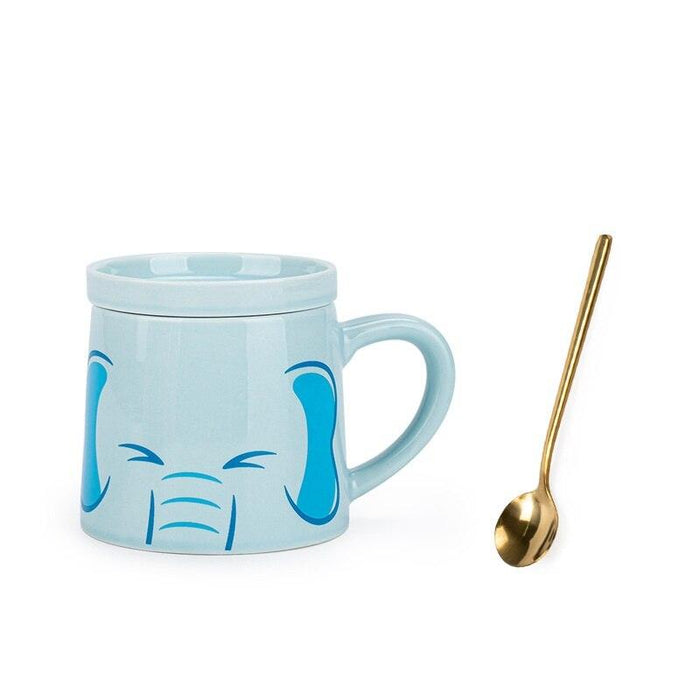 Chic Cartoon Cat Ceramic Mug Set with Spoon and Lid