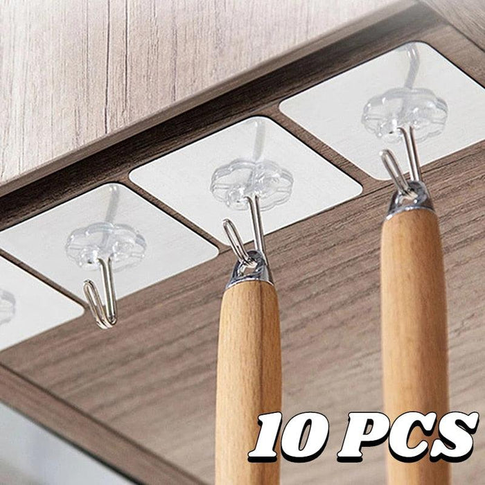 Clear Self-Adhesive Wall Hooks - Set of 10 for Convenient Storage Solutions