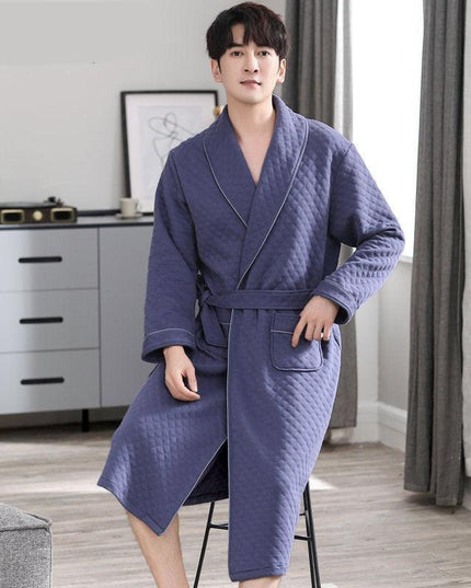 Sophisticated Comfort: Three-Layer Grey Cotton Men's Bathrobe for Winter Relaxation