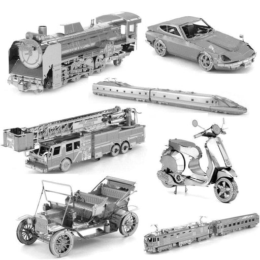 Metal 3D Transportation Puzzle Set: Racing Motorcycle, Truck, and Train Models for Building Fun Ages 12+