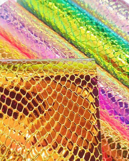 Iridescent Rainbow Snakeskin Holographic PVC Craft Fabric - Perfect for Artistic Creations