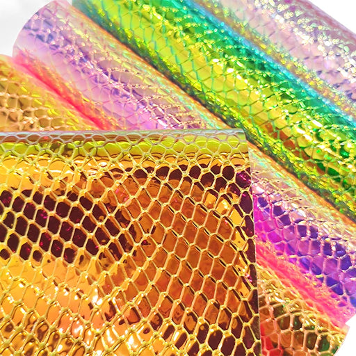 Rainbow Holographic Snake Textured PVC Fabric - DIY Crafters' Dream