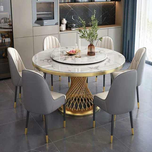 Elegant Sintered Stone Dining Set with Modern Stainless Steel Base - The Perfect Touch for Stylish Interiors