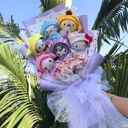 Sanrio Character Plush Doll Bouquet - Cute My Melody, Kuromi, Cinnamoroll & Kt Cat Gift Set