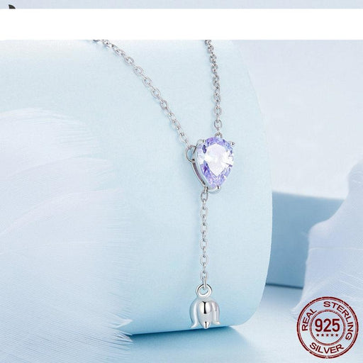 Lavender Zircon Lily of the Valley Sterling Silver Pendant Necklace with Adjustable Chain Length