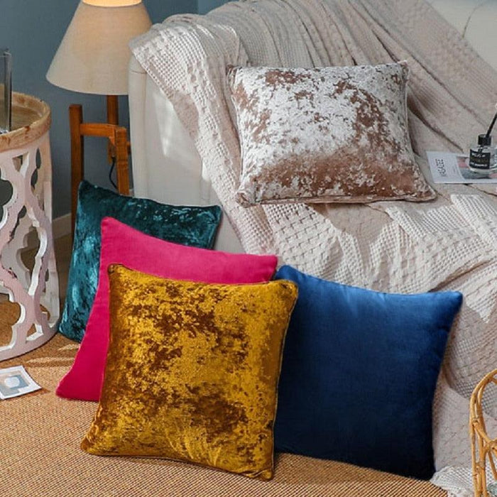 Opulent Golden Velvet Pillow Cover Set - Stylish Sizes for Home, Car, and Office