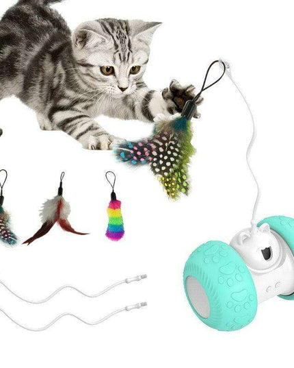 Interactive LED Cat Toy with Feathers and Squeaking Mouse