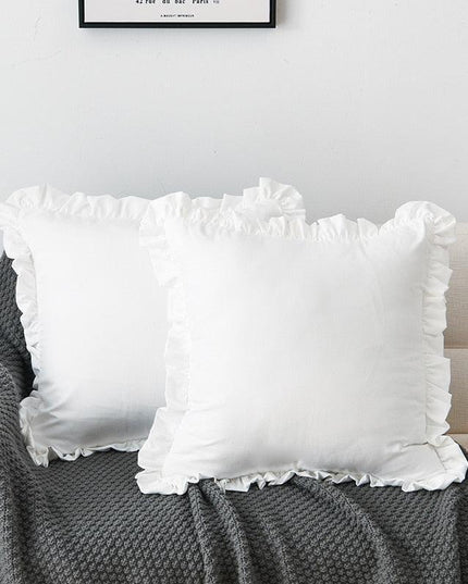 Chic Ruffle Reversible Pillow Cover Set - Stylish White, Pink, and Gray - 45x45cm