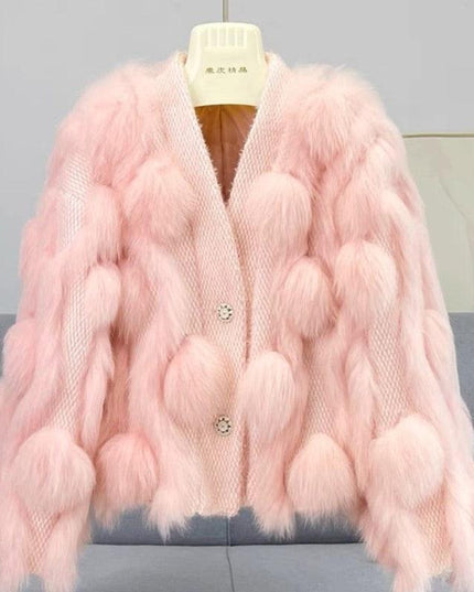 Winter Luxury: White Fox Fur Knit Cardigan