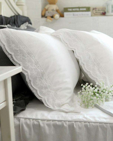 Luxurious European-Style White Satin Lace Pillowcase Set - Infuse Your Bedroom with Elegance
