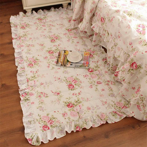Elegant Country Floral Lace Rug - Cotton Carpet with Quilting