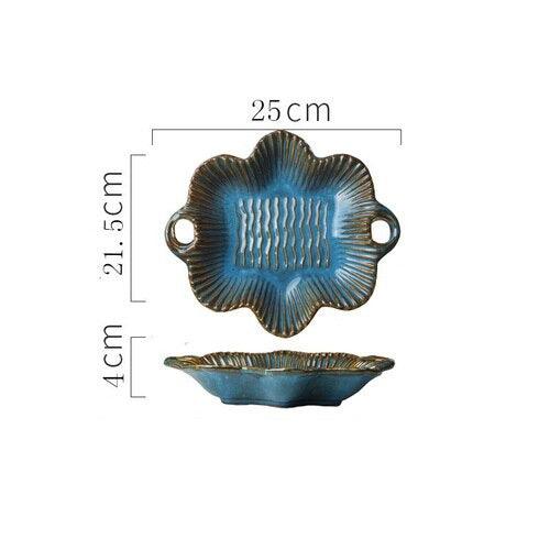 Ocean and Botanical Ceramic Plates - Japanese Retro Style with Unique Irregular Shapes for Elegant Dining Experience