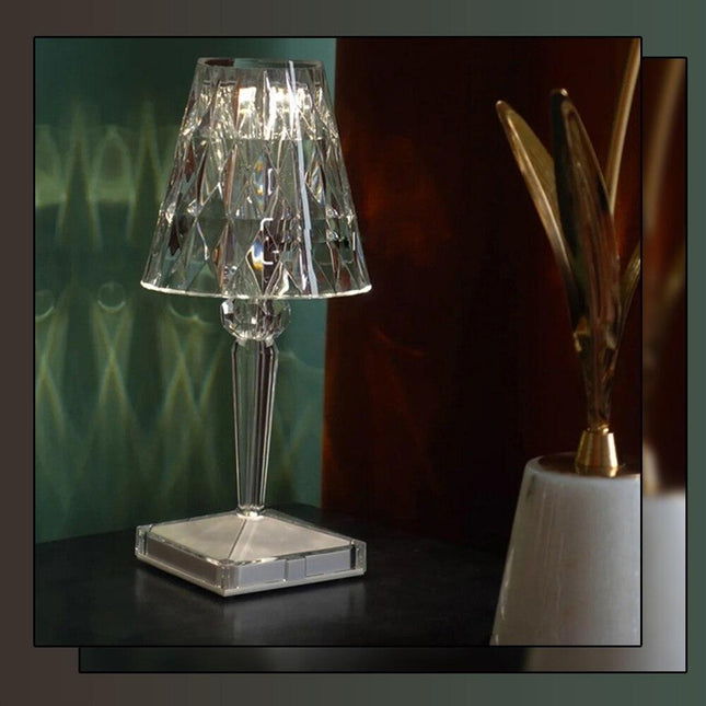 Sleek LED Table Lamp with Crystal Accents and Nightlight Feature