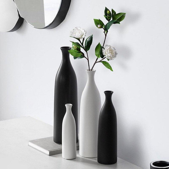 Elegant Black Ceramic Vase with Tall Slender Neck and Versatile Sizing