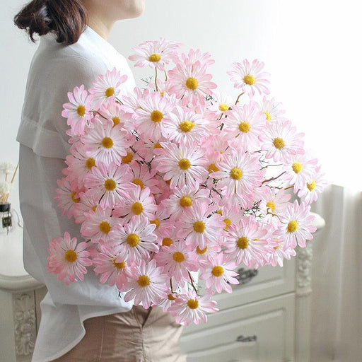 Radiant 5-Head Artificial Daisy Flowers Bouquet - Vibrant Floral Charm