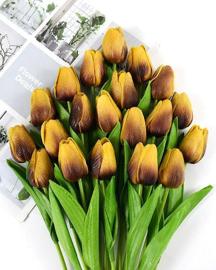 Realistic White and Yellow Tulip Arrangement - Luxurious Artificial Flower Set