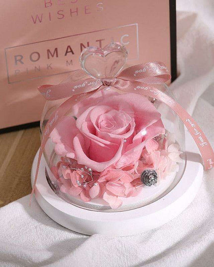 Timeless Romance: Preserved Real Rose in Illuminated Glass Dome