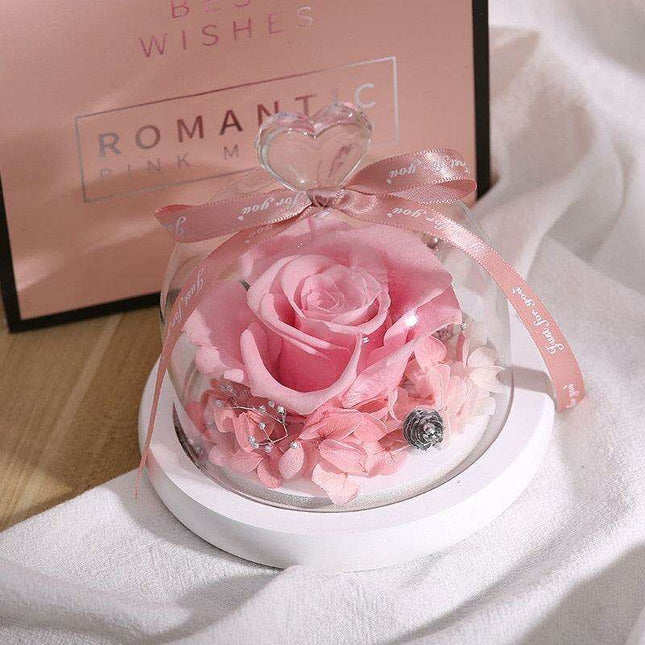 Timeless Romance: Preserved Real Rose in Illuminated Glass Dome