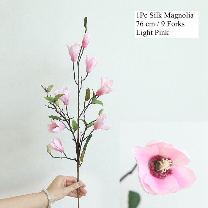 Silk Magnolia Floral Stem - Realistic Artificial Flowers for Home Decor or Special Occasions