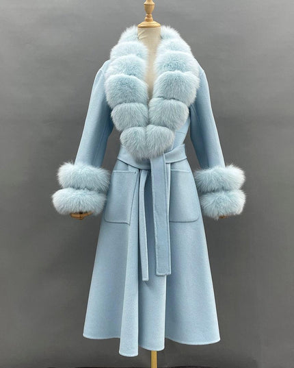 Chic Reversible Cashmere Coat with Fox Fur Trim - Women's Winter Elegance
