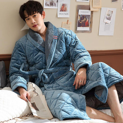 Men's Luxury Terry Plaid Winter Robe - Botanica Collection