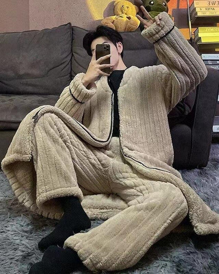 Men's Coral Fleece Lounge Pajama Set for Cozy Autumn & Winter Comfort